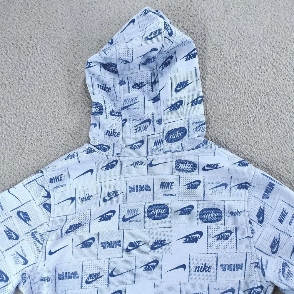 Nike Sportswear Hoodie Kids XL Blue All Over Logo Graphic Pullover FN8741-440